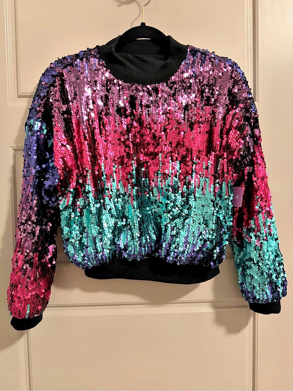 Sequin Color Block Bomber style pullover